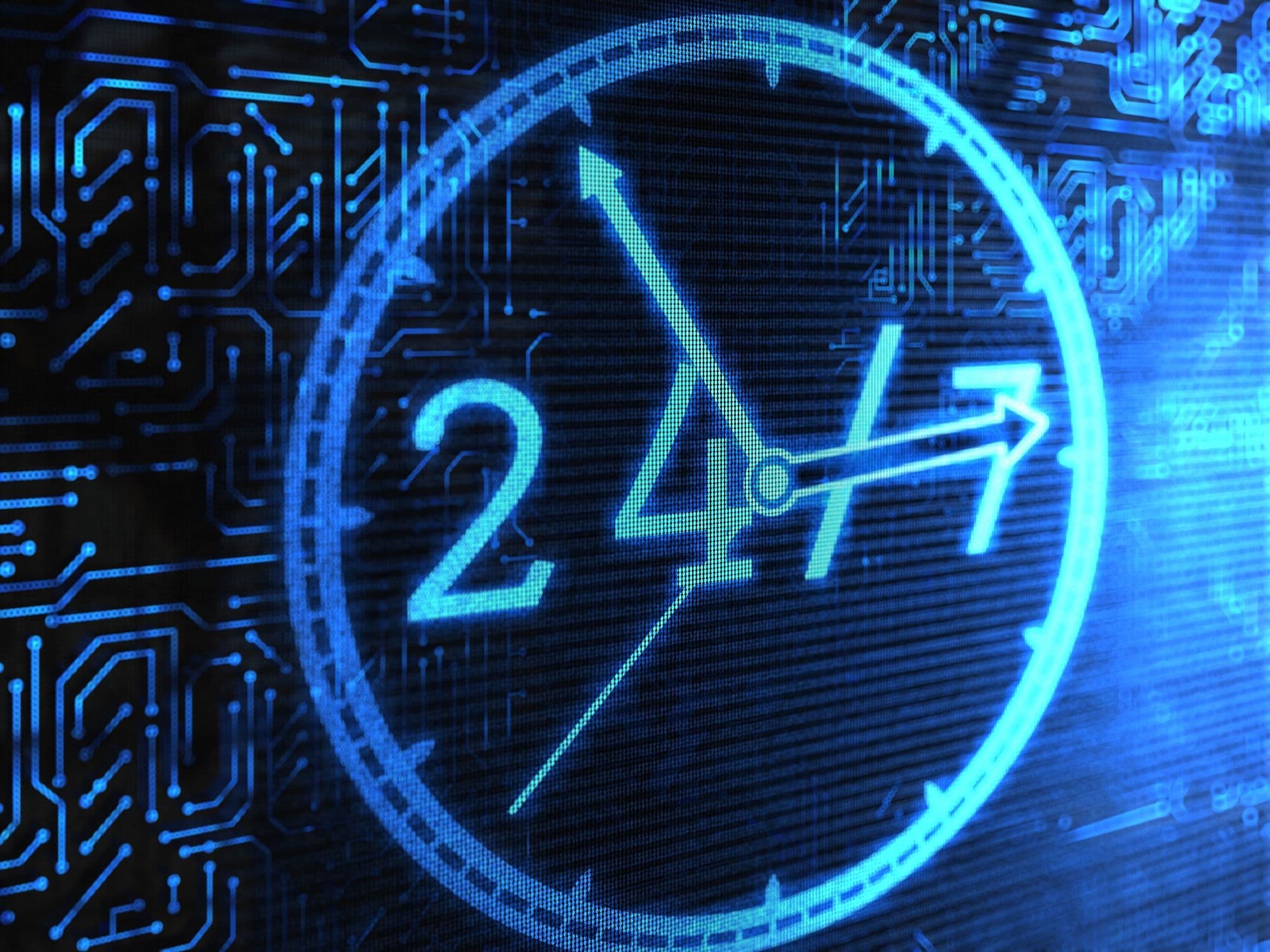 24/7 clock blockchain liquidity icon