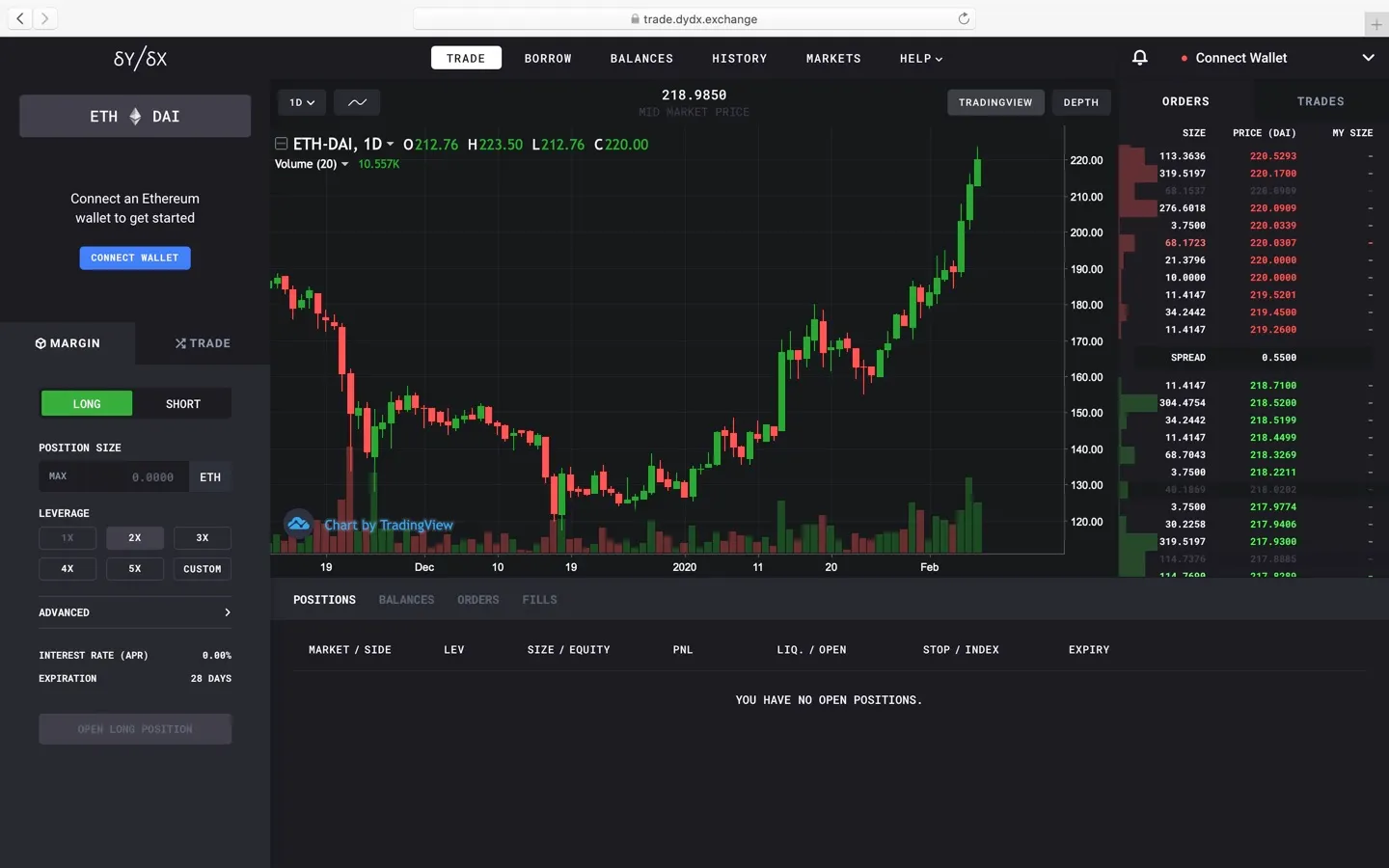 dYdX synthetic stock indices interface