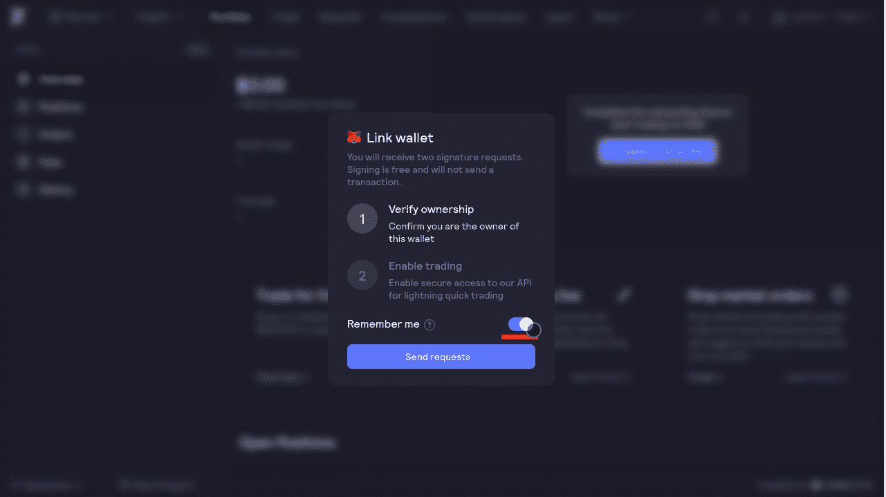 MetaMask wallet connected to dYdX