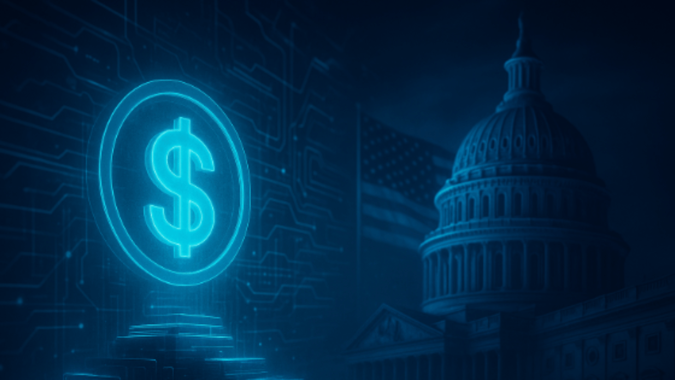 US Capitol dome with digital asset and stablecoin icons overlay, representing new cryptocurrency regulations in 2025