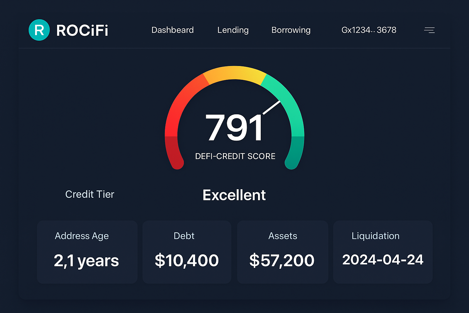 RociFi DeFi credit score interface