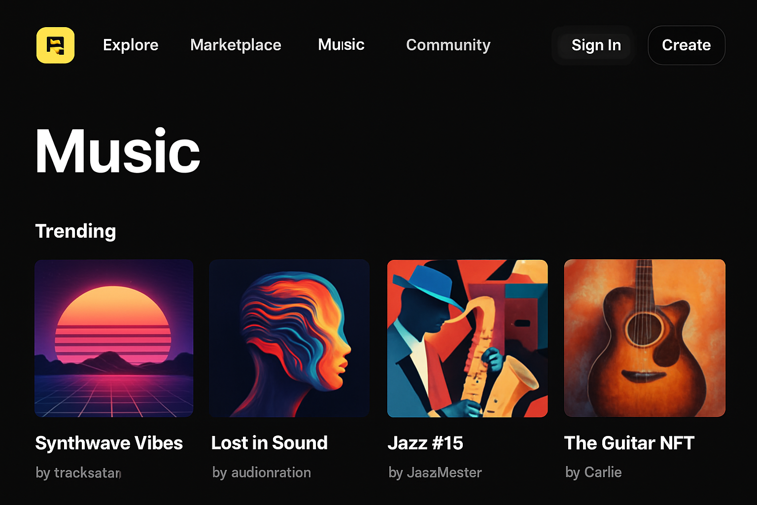 Rarible NFT marketplace music section