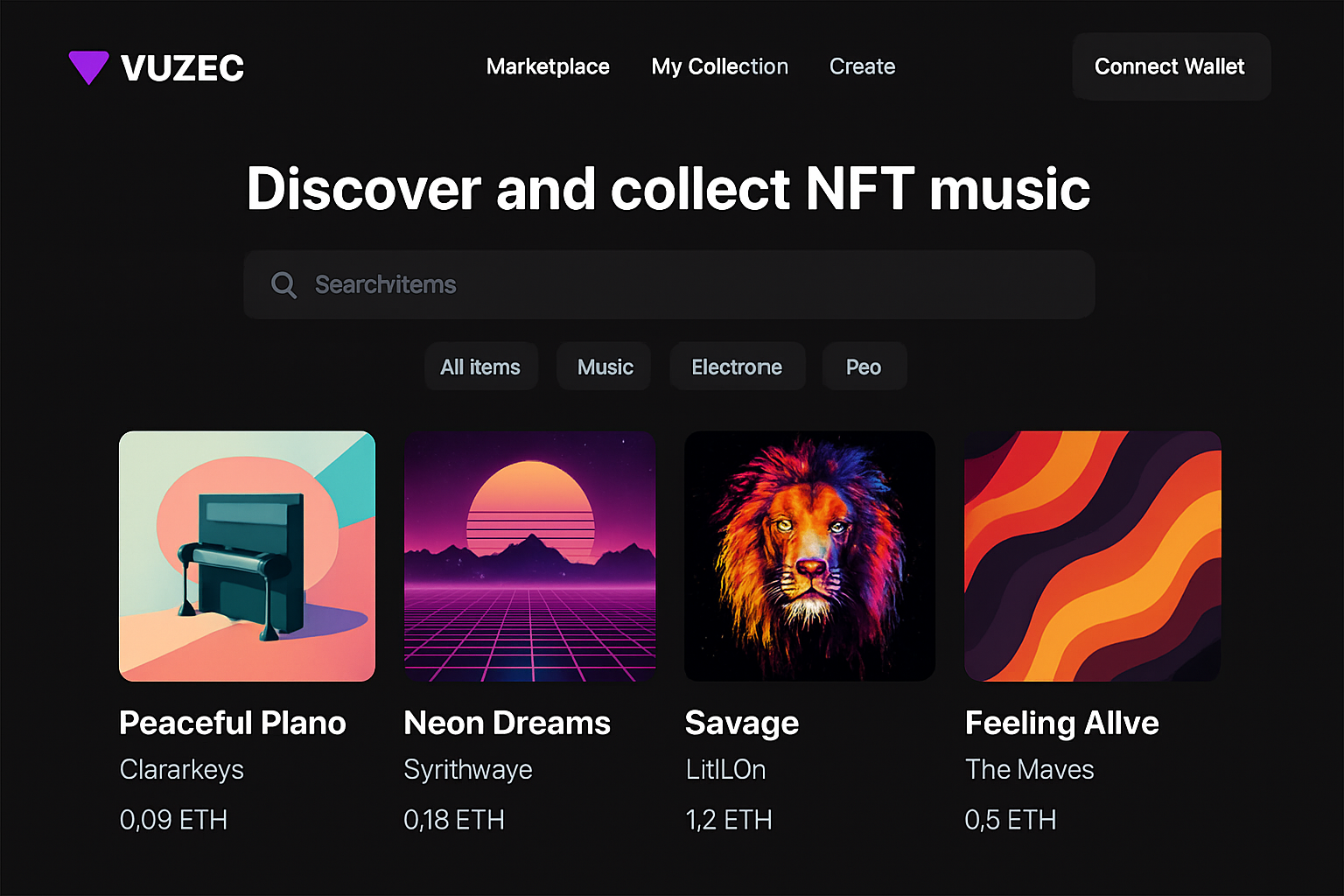 Vuzec NFT music marketplace screenshot