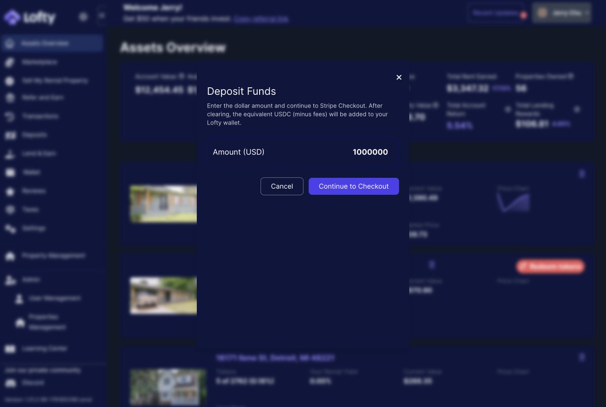Lofty fractional ownership dashboard