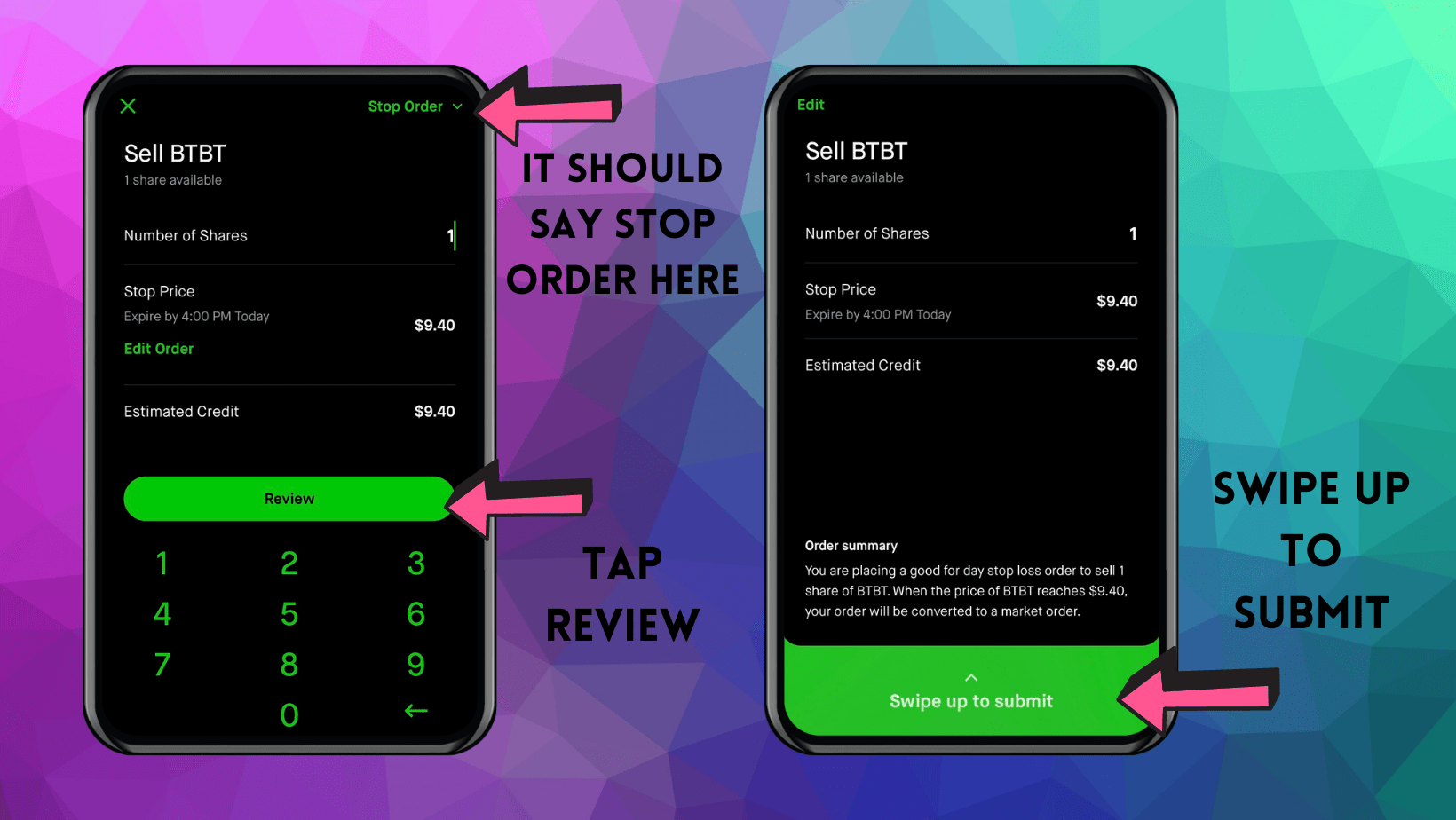 crypto trading app stop-loss alert screenshot