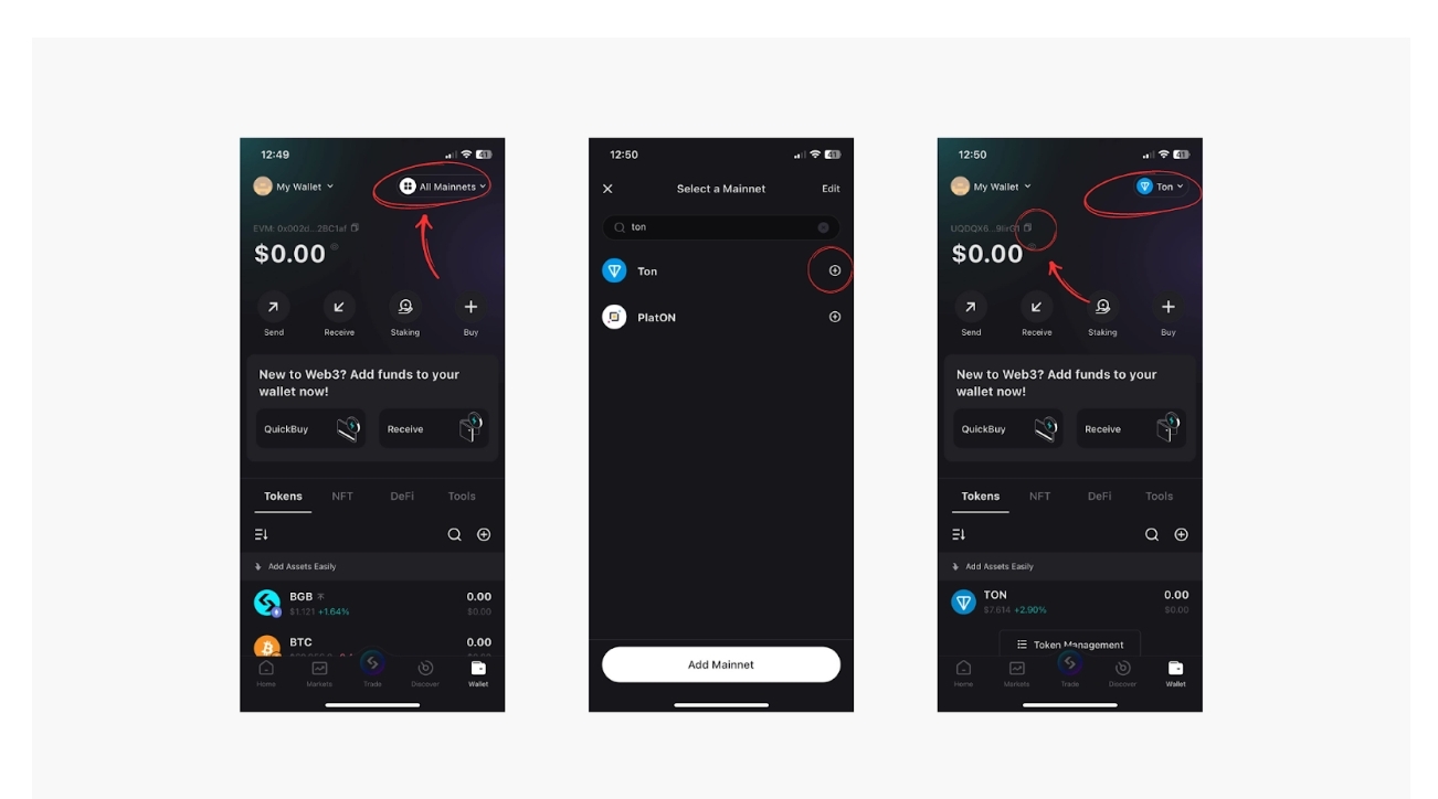 Clean screenshot of TON Wallet receive screen in Telegram Mini App showing QR code and EQ-address for seamless crypto sharing