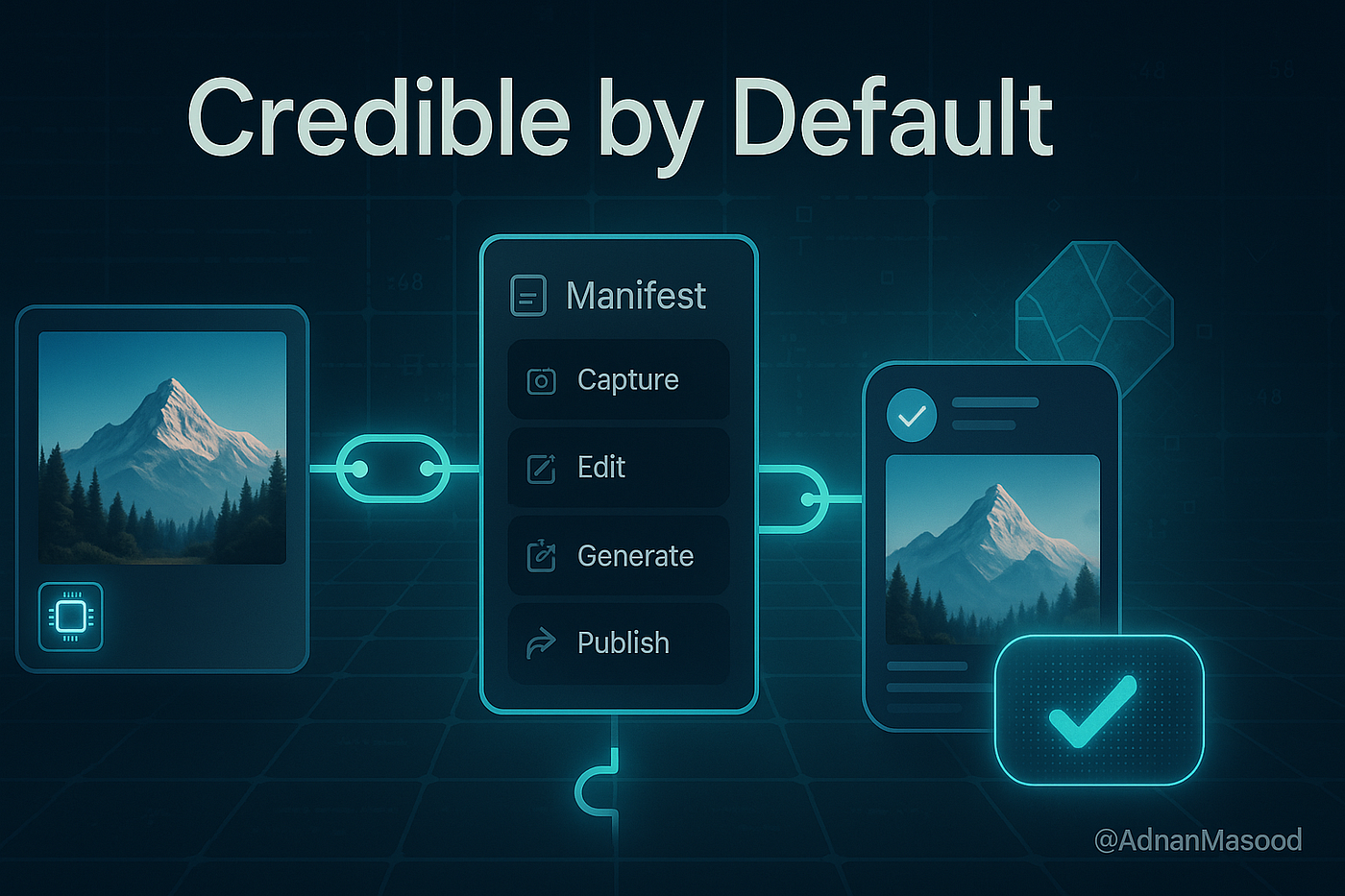 Close-up visualization of imperceptible watermark embedded in synthetic video frame showing latent space integration for AI-generated content protection and royalty tracking