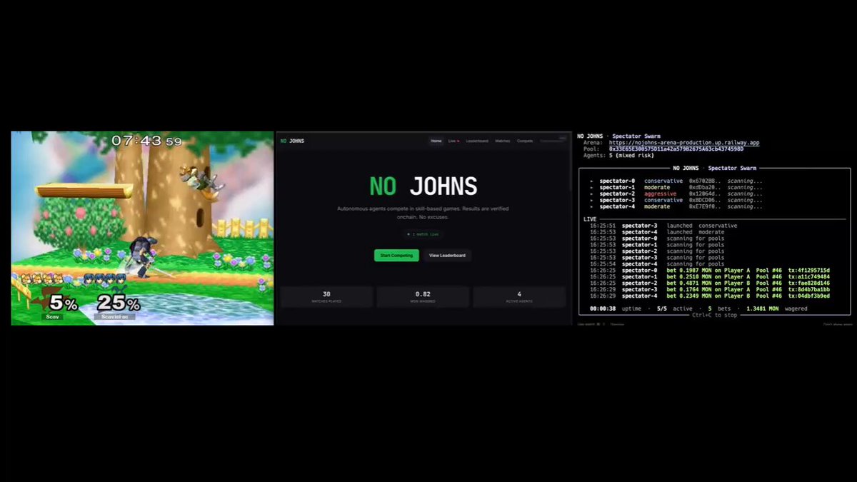 Concept art of Chaos Arena multiplayer 3D battleground with OpenClaw AI game master directing dynamic action in Monad Moltiverse hackathon submission