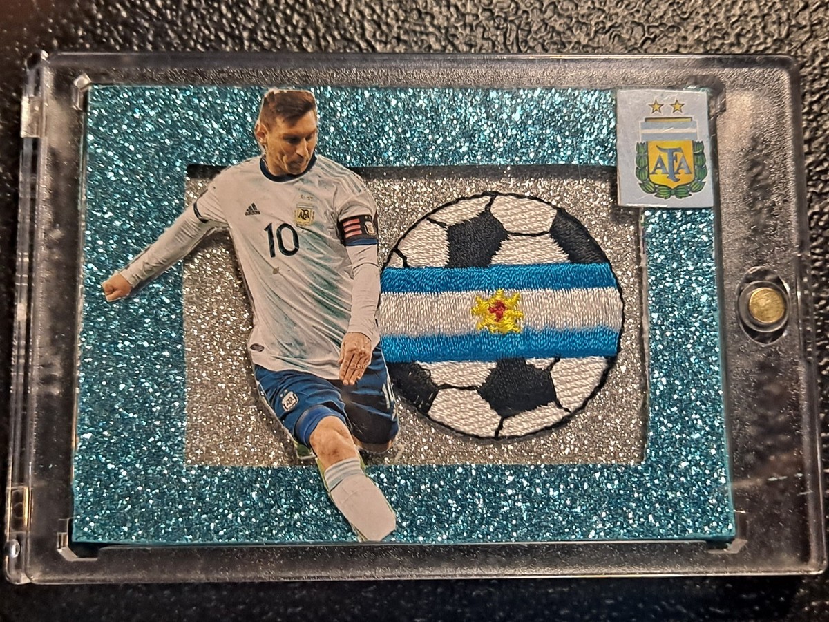 Stylized Lionel Messi soccer jersey design for custom $FAN-backed fan token on Base blockchain background