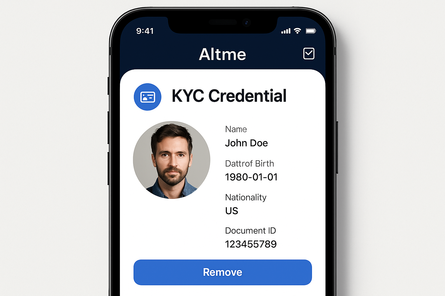 Altme wallet KYC credential interface