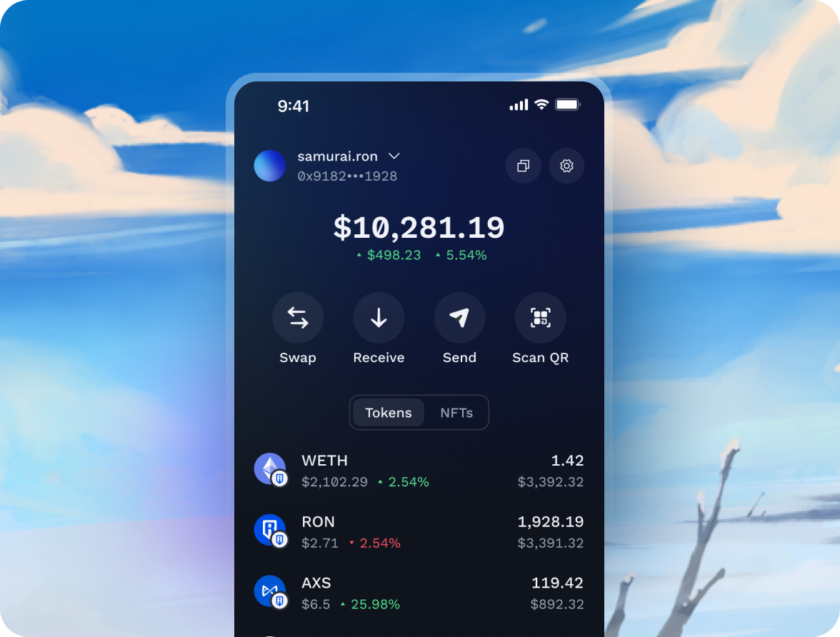 Ronin Wallet and Axie Marketplace interface