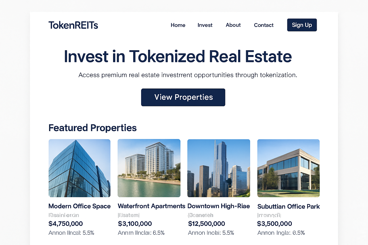 TokenREITs platform homepage and property listings
