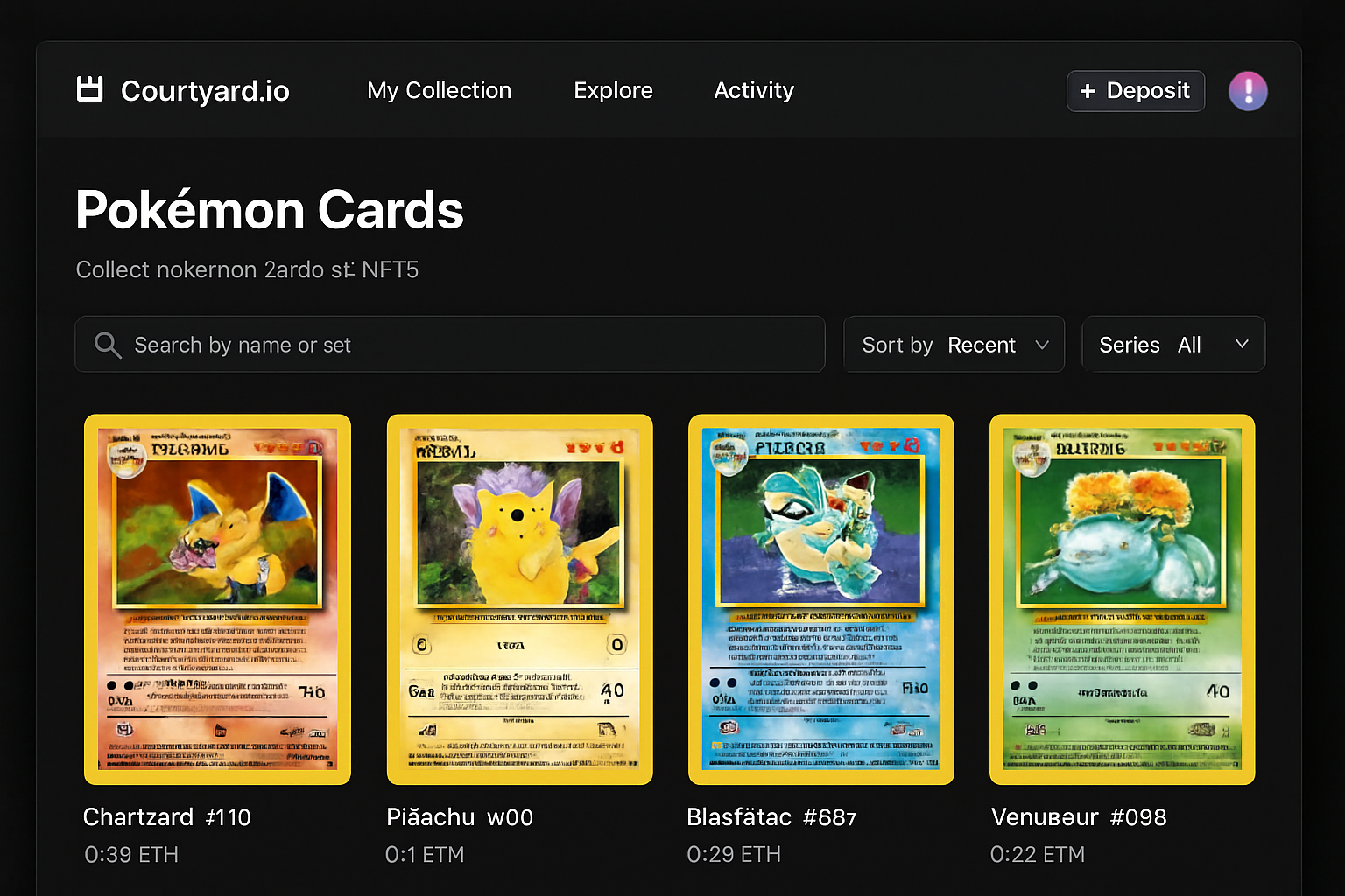 Courtyard.io Pokémon card NFT platform interface