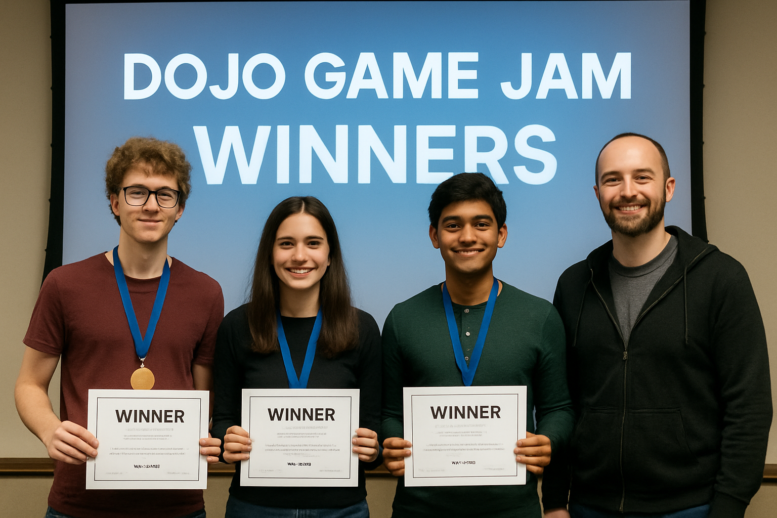 Dojo Game Jam winners receiving recognition