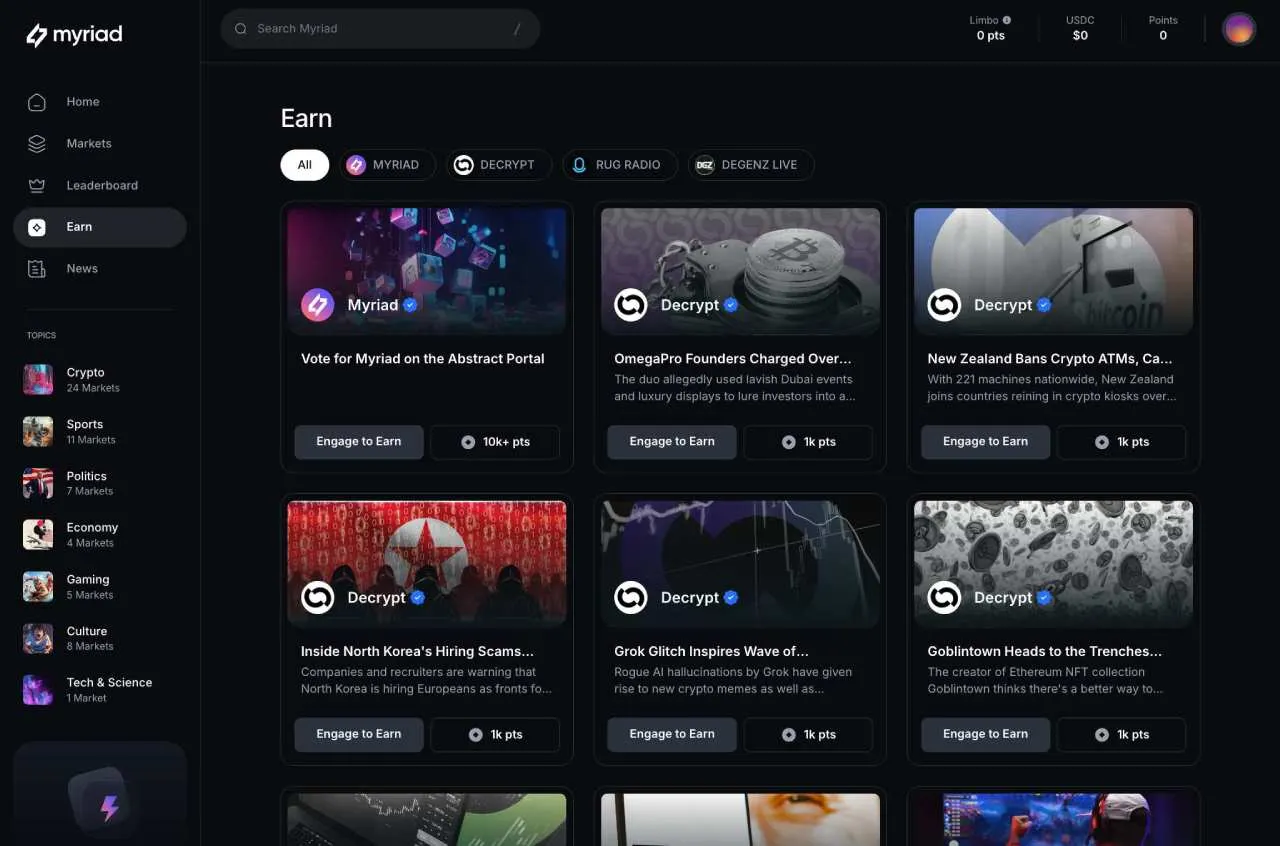 MyriadMarkets crypto prediction platform sports politics