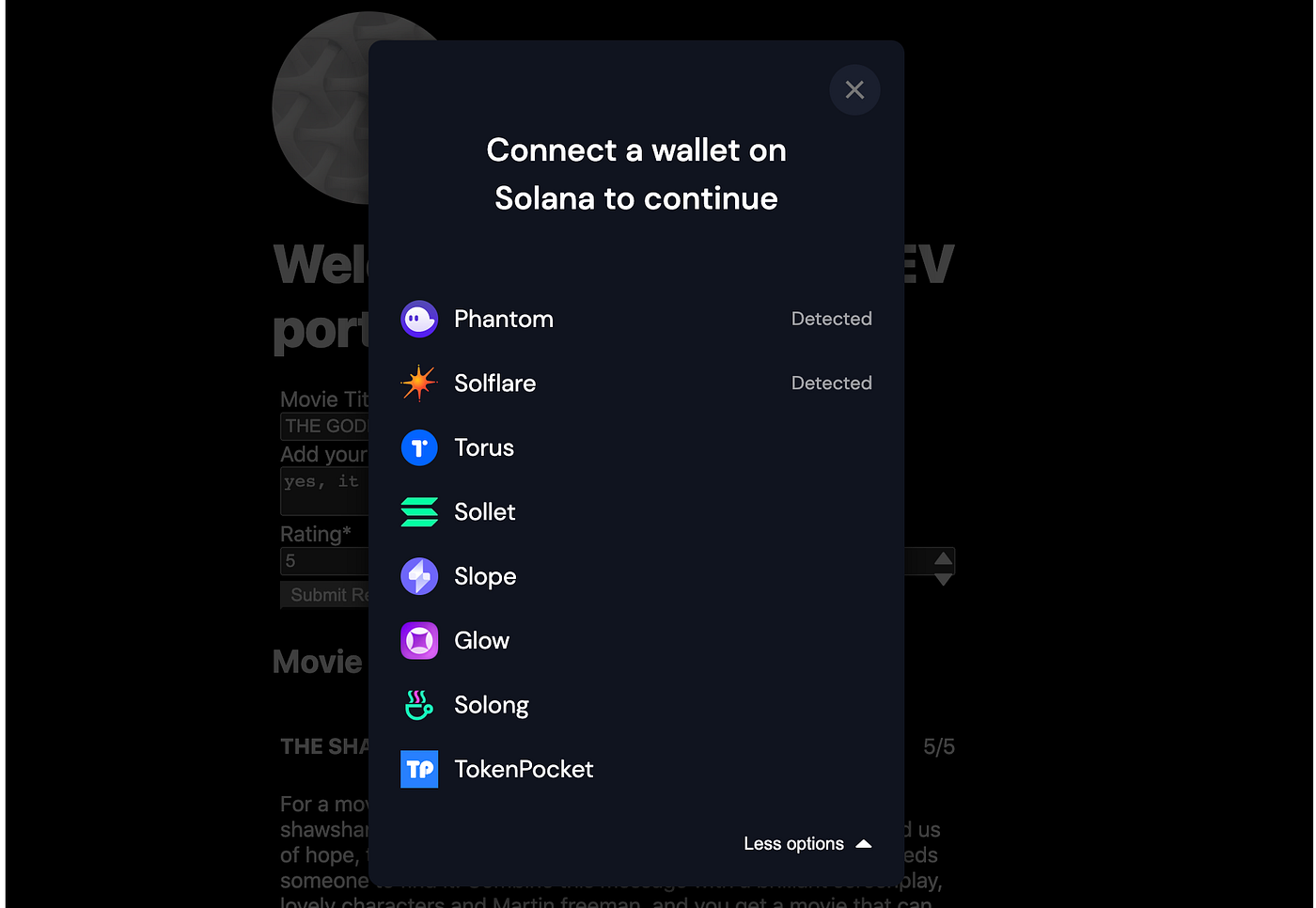 connect wallet button screenshot Solana dApp