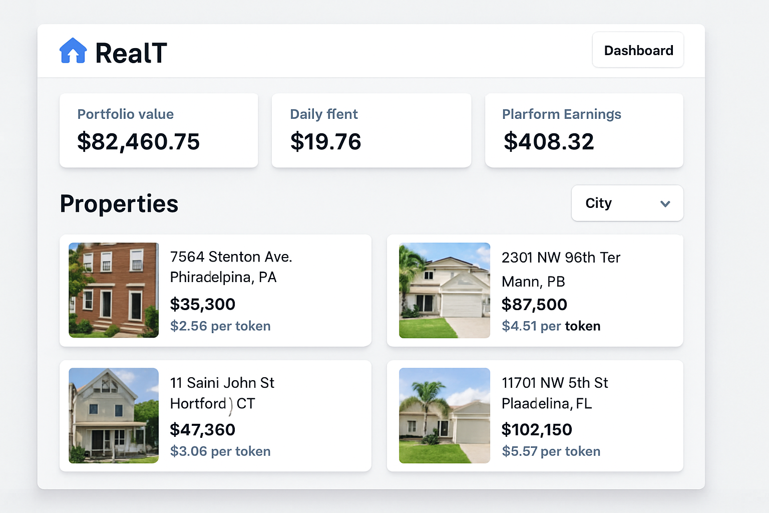 RealT tokenized real estate platform interface