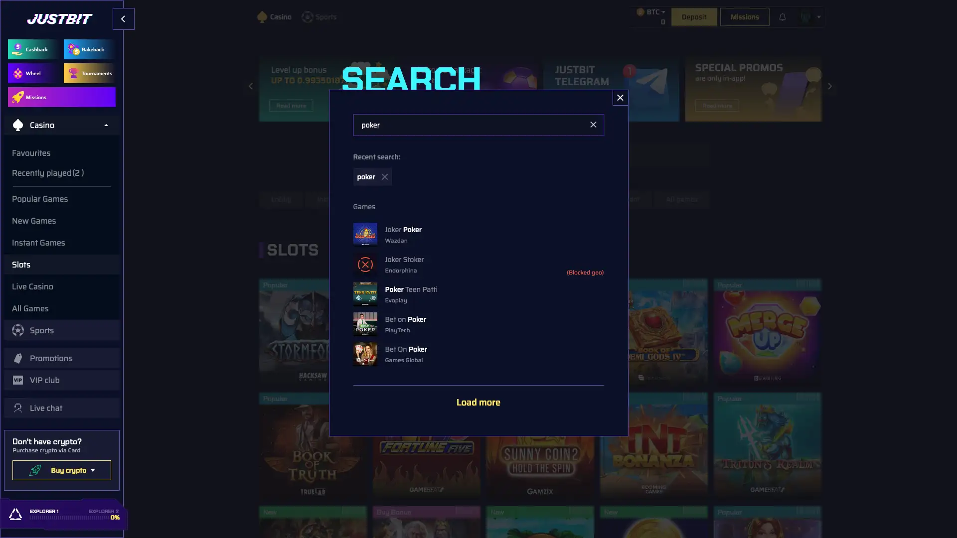 Bitcoin deposit screen on esports betting site