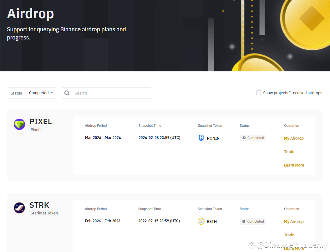 Binance Task Center airdrop campaign page