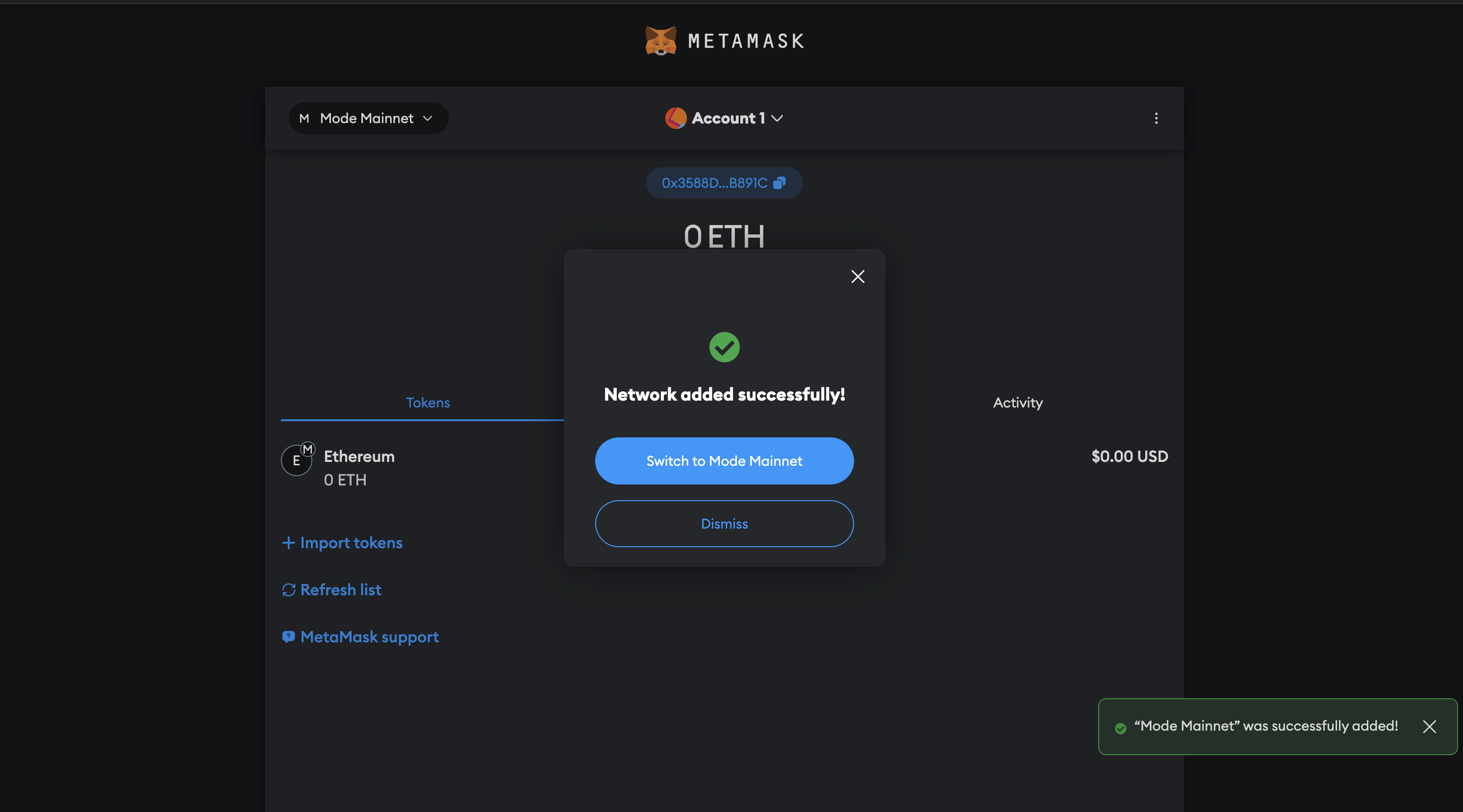 MetaMask wallet Base network interface