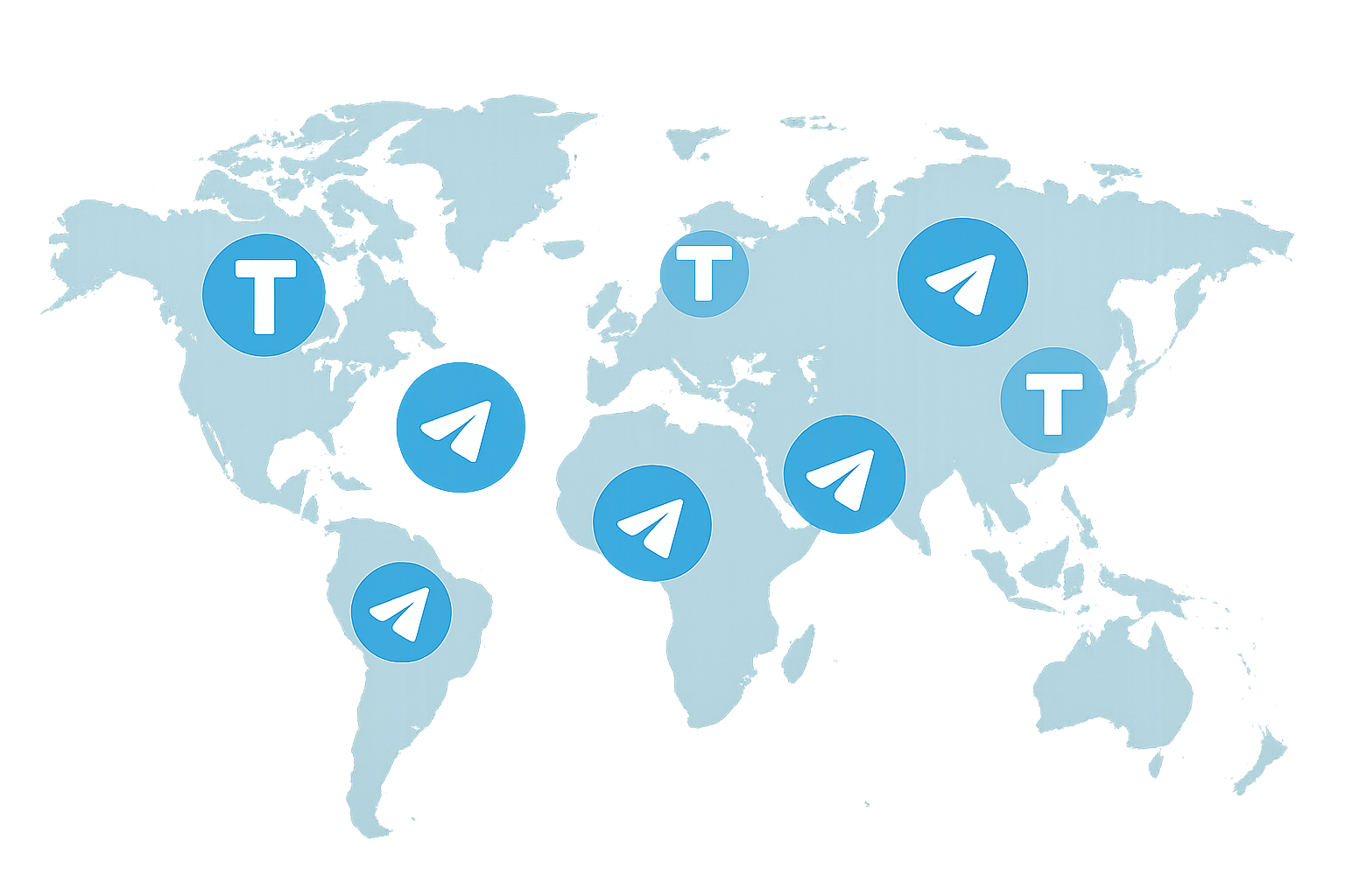 Global map with Toncoin and Telegram icons