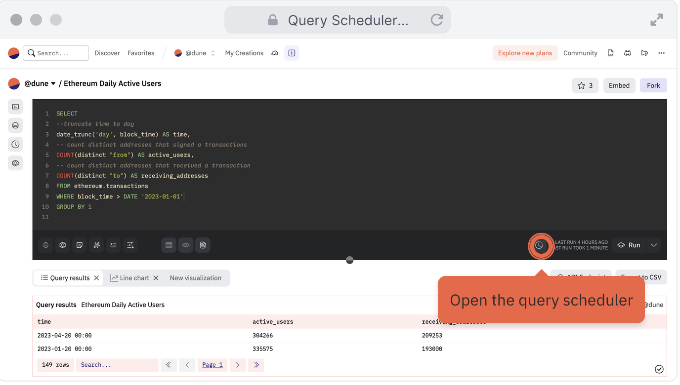Dune Analytics blockchain dashboard
