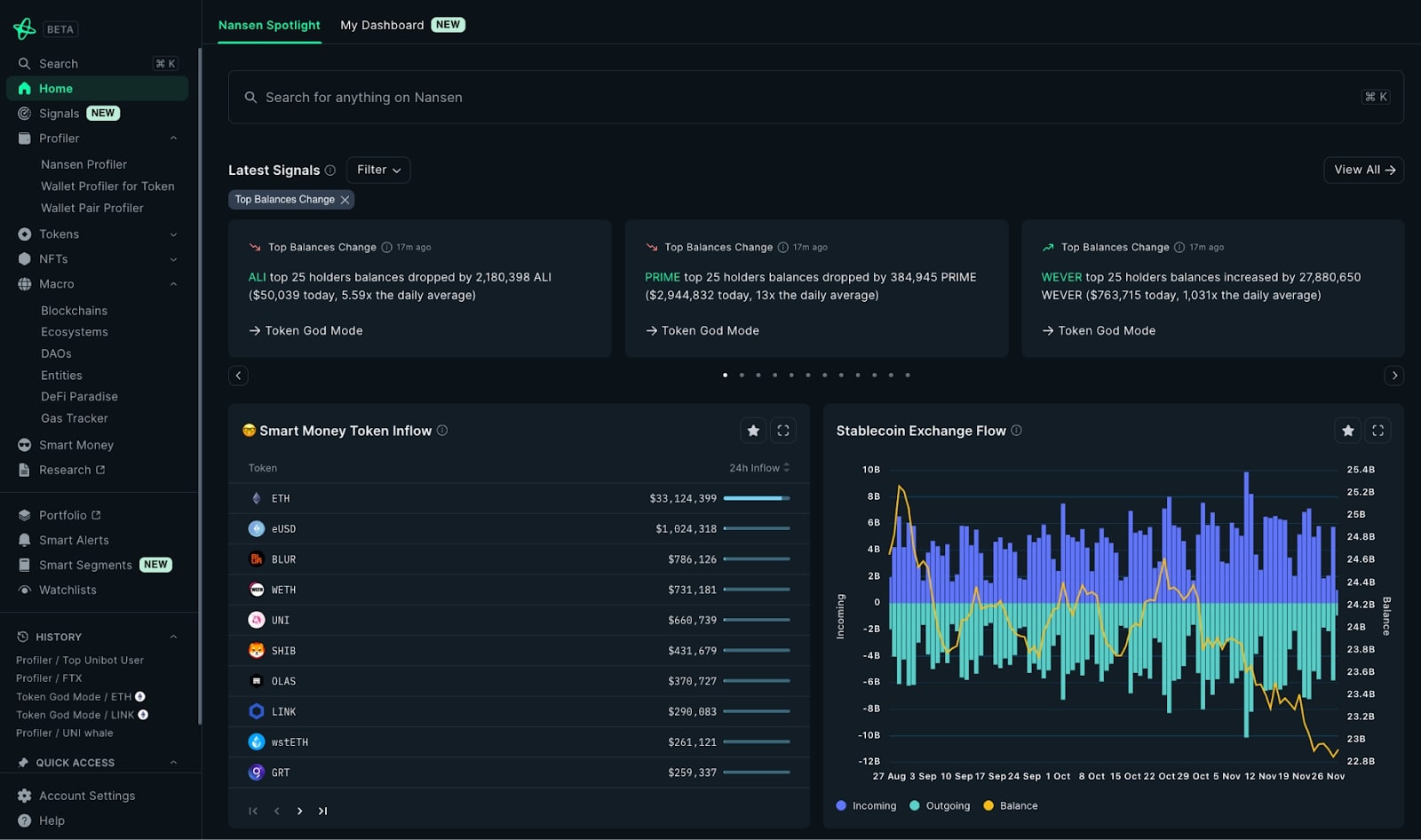 Nansen token analytics interface