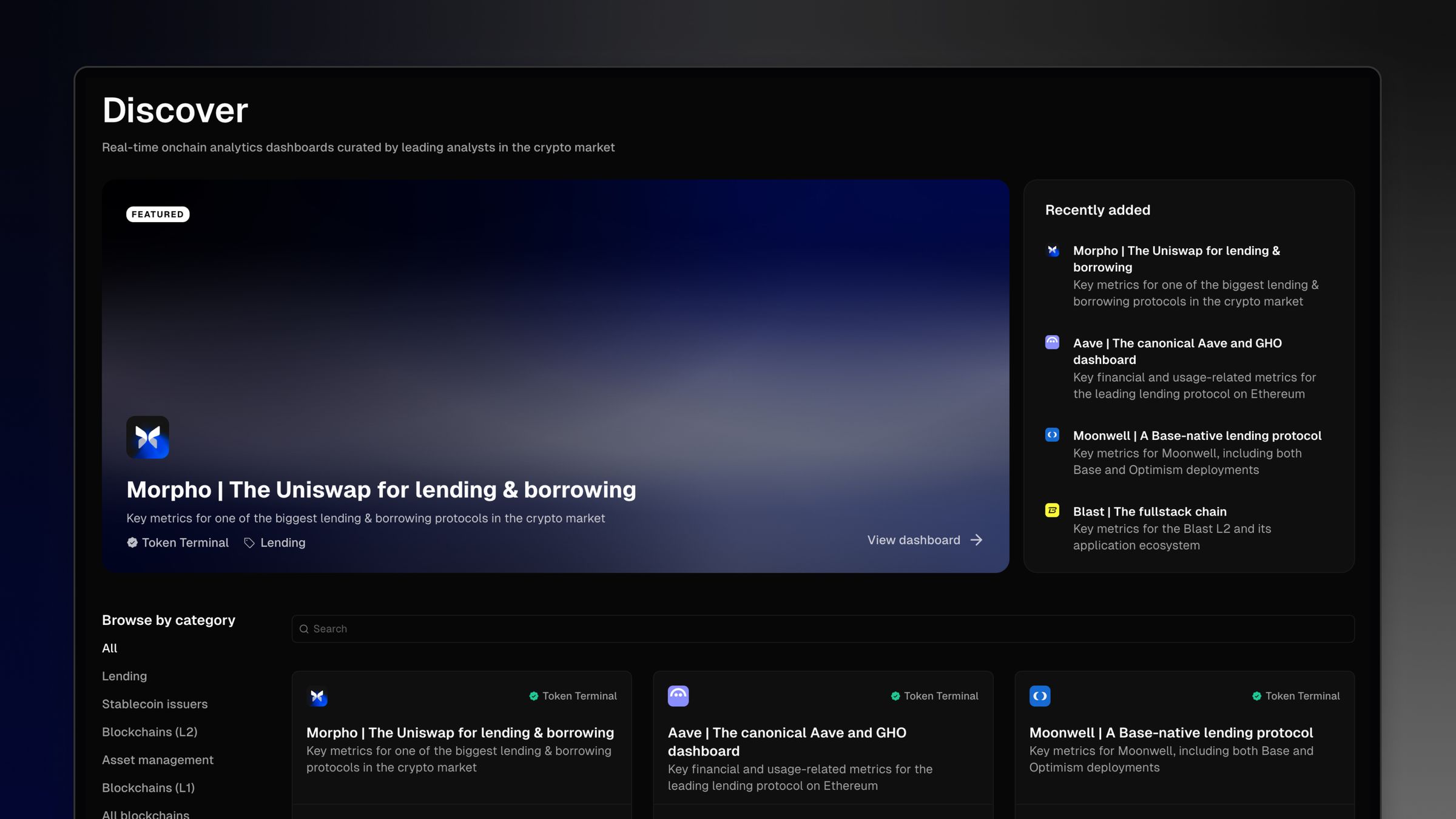 Token Terminal dashboard for blockchain metrics