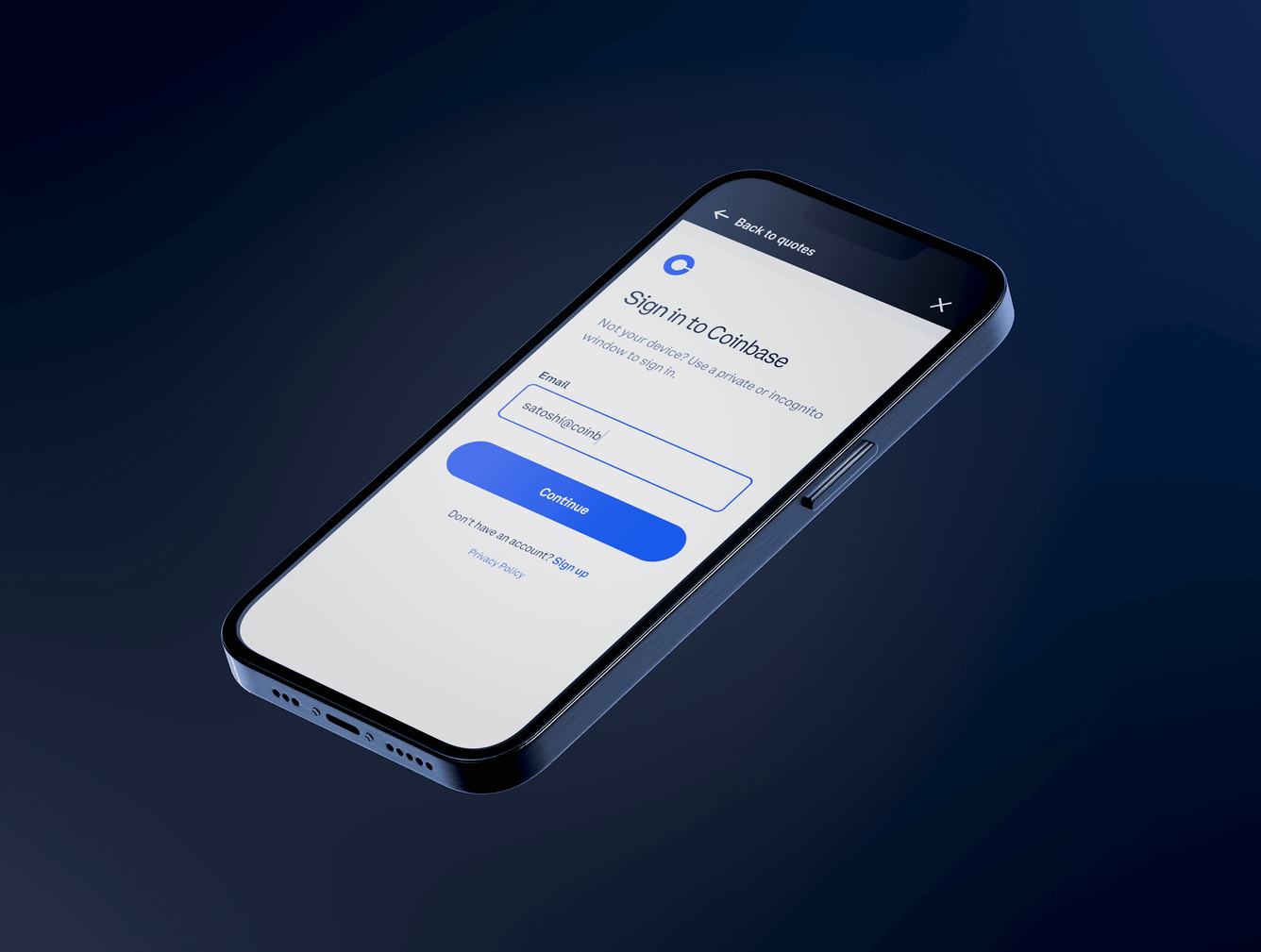 Coinbase login screen mobile