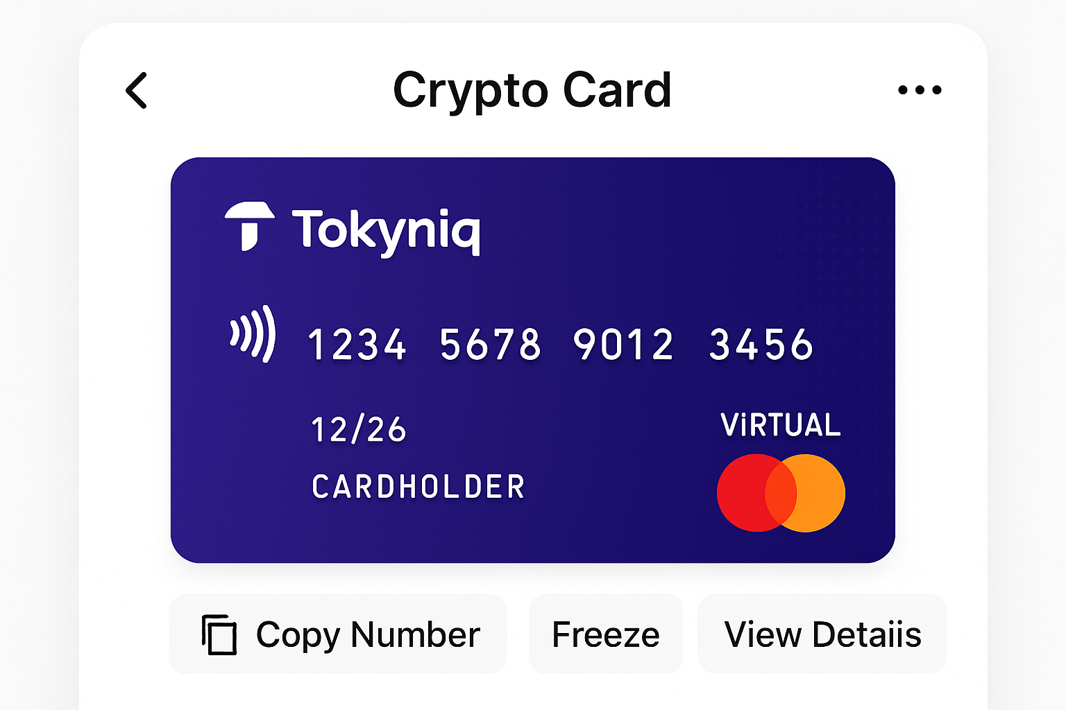 Tokyniq virtual crypto card interface screenshot