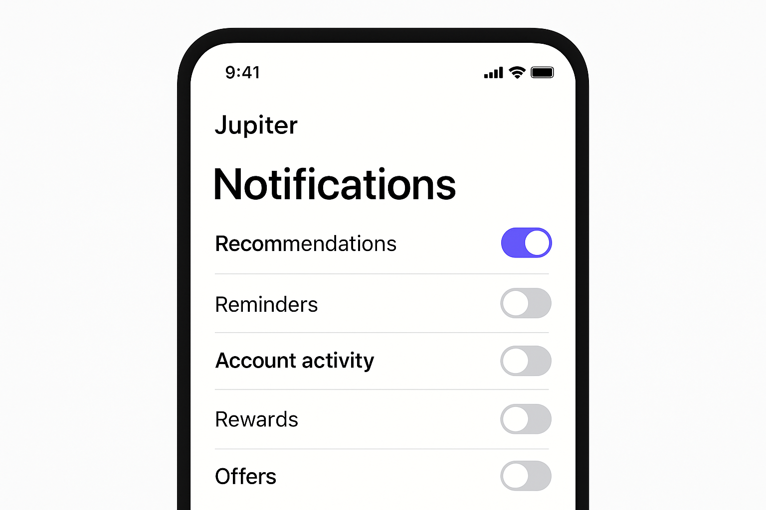 Jupiter Mobile app notifications settings