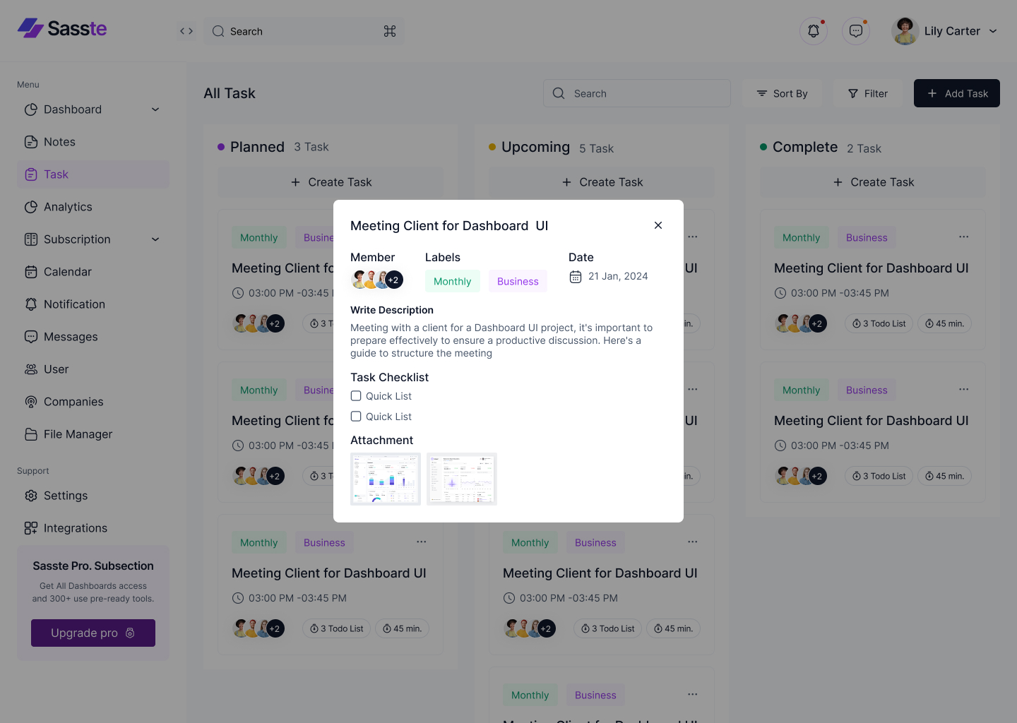 SaaS subscription management dashboard UI