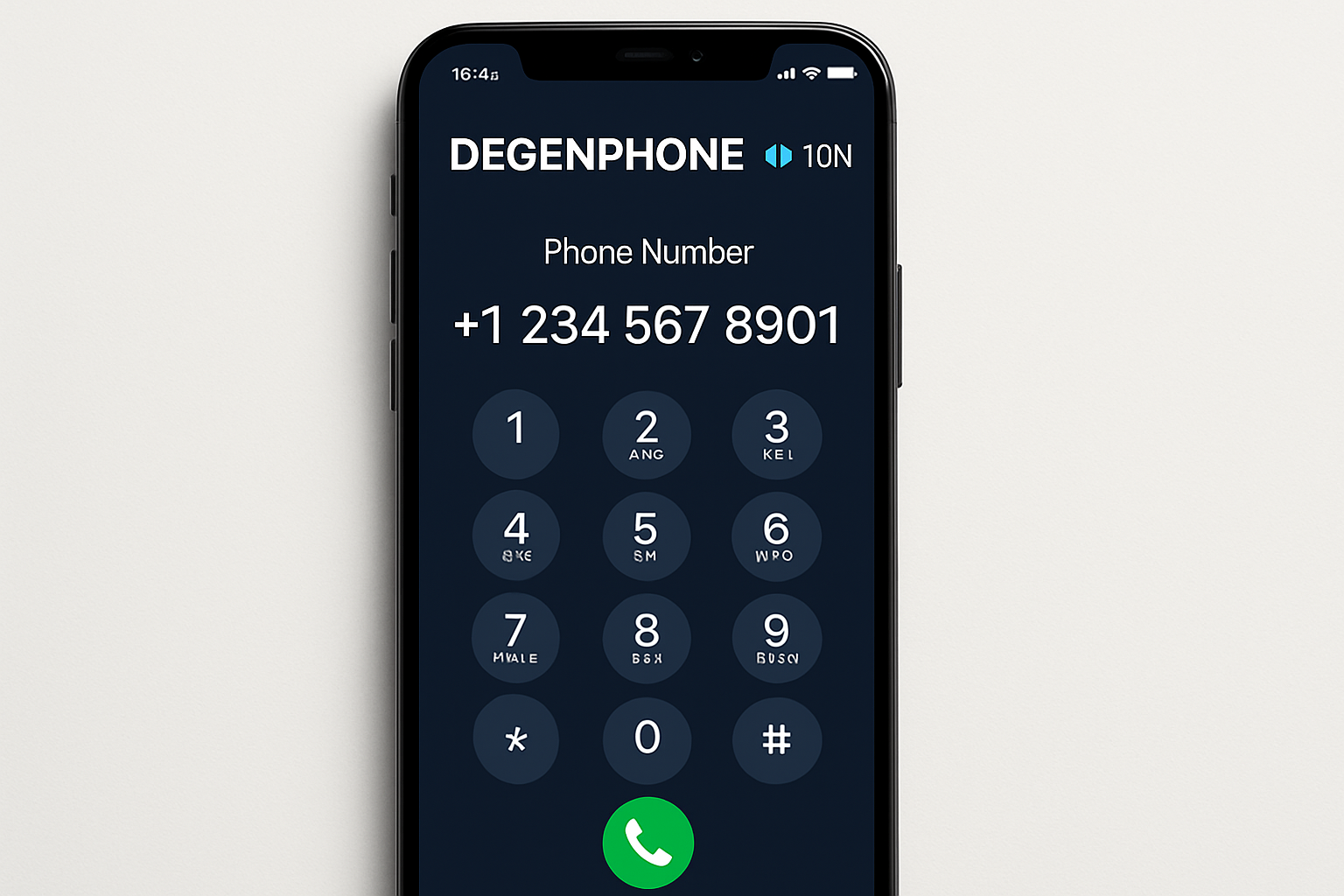 Degenphone NFT phone number interface displayed on a modern smartphone, showcasing eSIM activation and NFT ownership features on the TON blockchain.