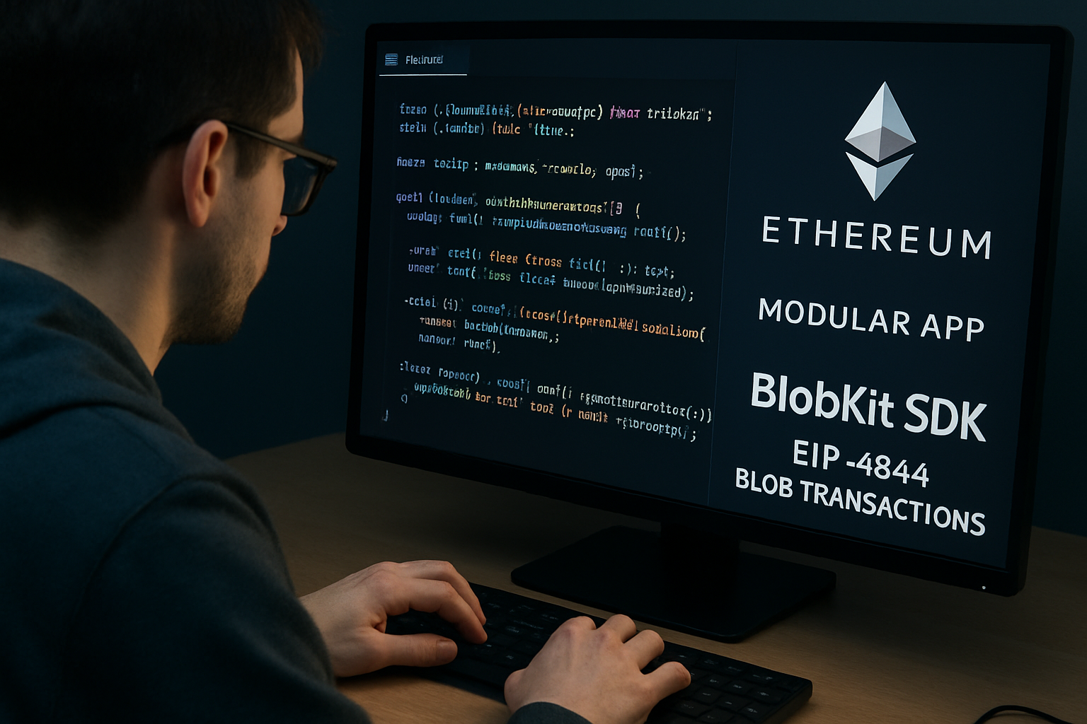 Developer using BlobKit SDK to build a modular Ethereum application with EIP-4844 blob transactions