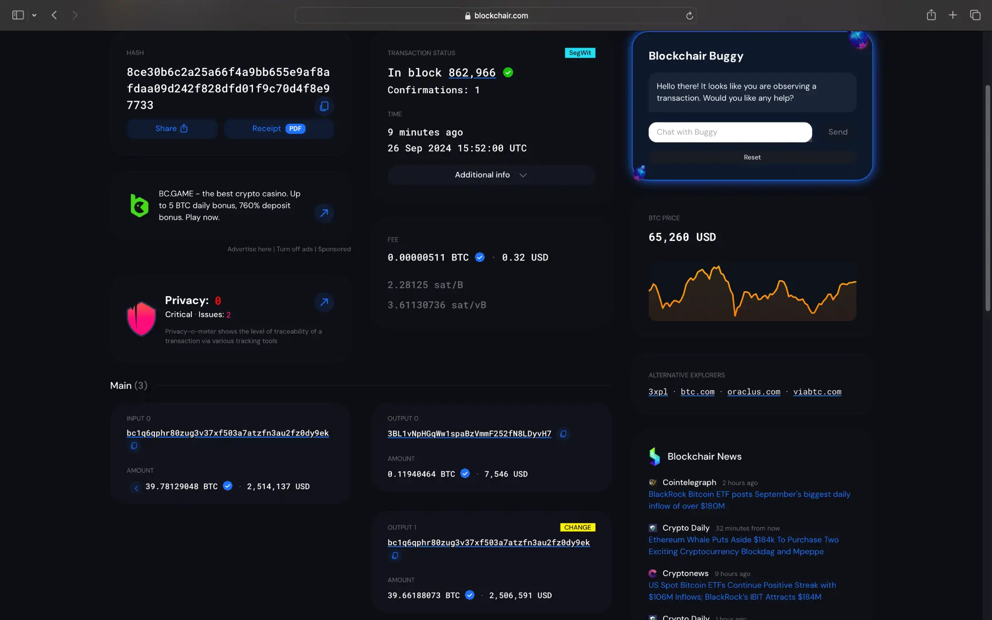 Etherscan Gas Tracker dashboard