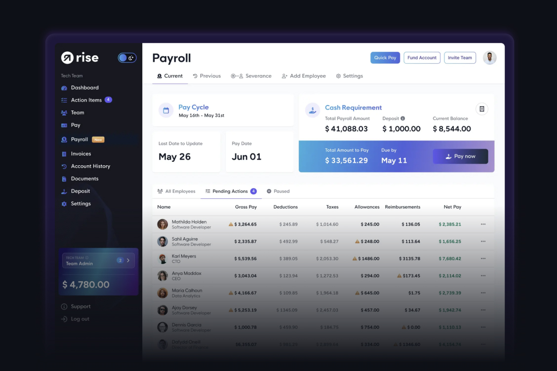 Rise crypto payroll platform screenshot
