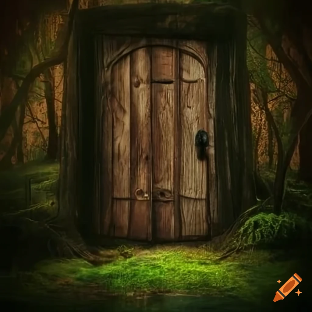 golden oak tree door fantasy woods