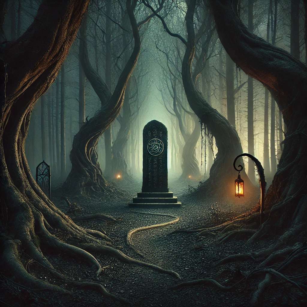 shadowed thorn door dark fantasy forest