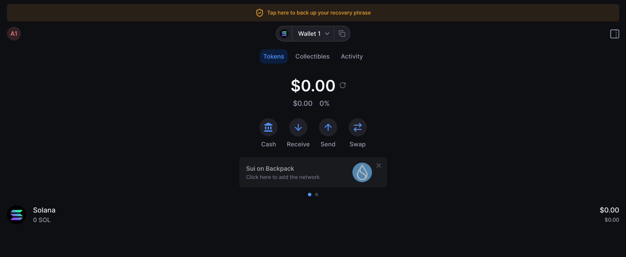 Backpack Wallet exchange feature screenshot