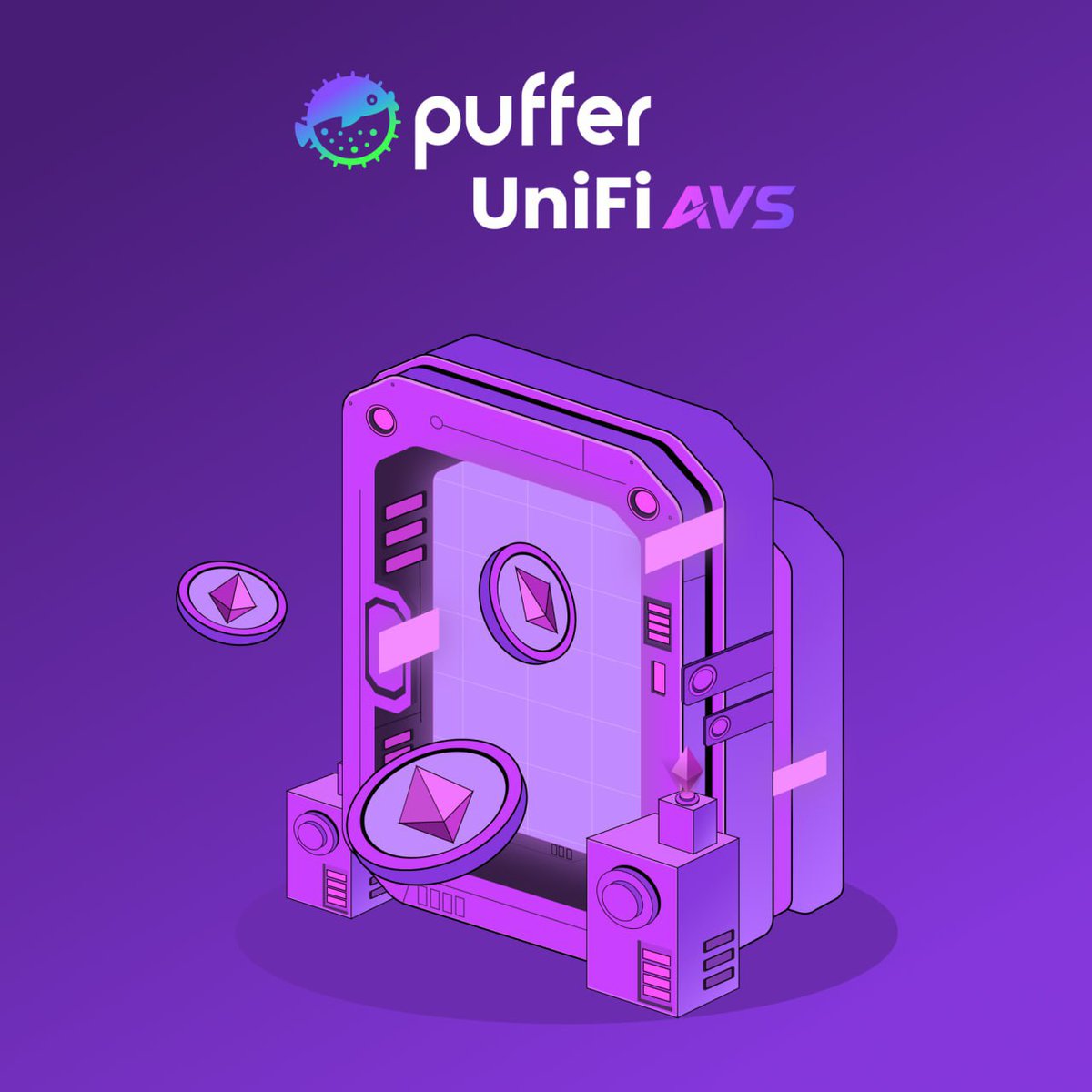 Diagram illustrating Puffer UniFi AVS preconf flow with EigenLayer restaking security and shared sequencing validators for Ethereum based rollups