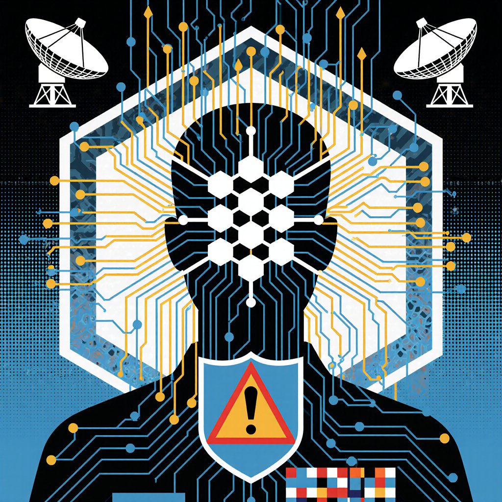 Dramatic digital illustration of shadowy hacker intercepting glowing intent signals between blockchain layers, symbolizing MitM security risks in L2 L3 router protocols