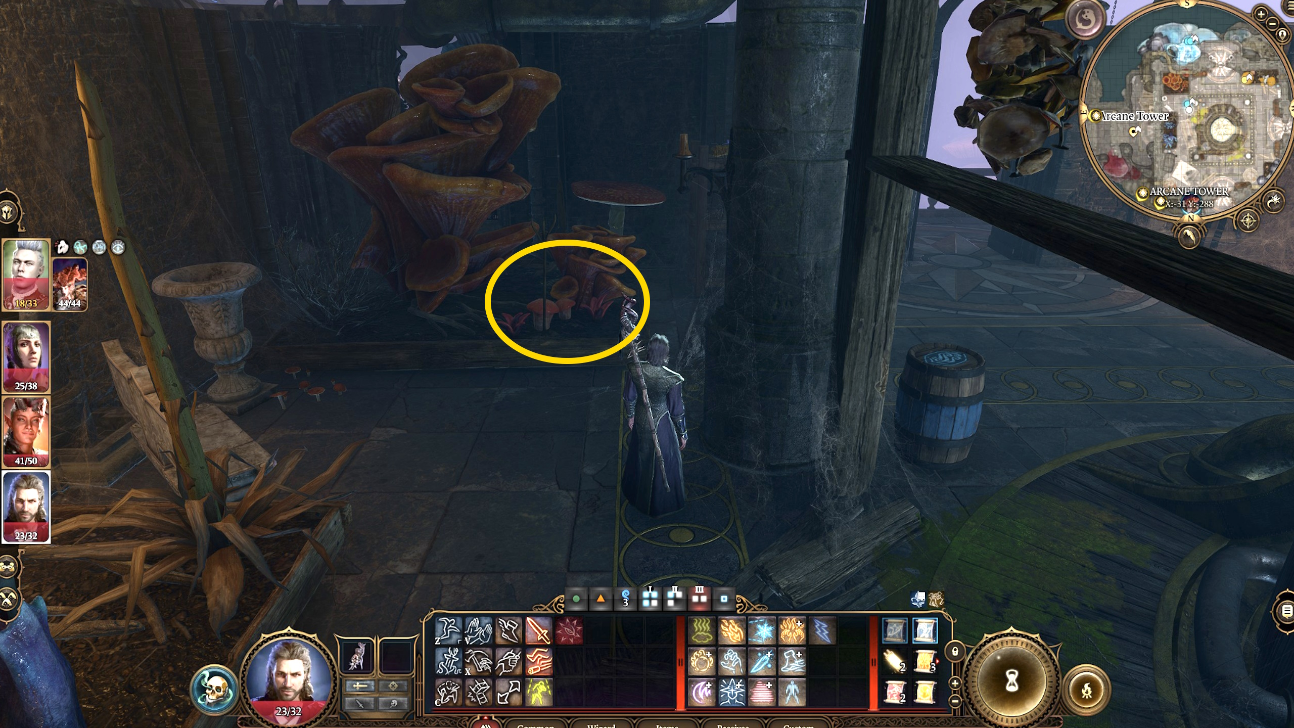 Dramatic Baldur's Gate 3 screenshot of Arcane Tower secret basement loot reveal in Underdark, BG3 hidden treasures Staff of Arcane Blessing Sparkswall ring