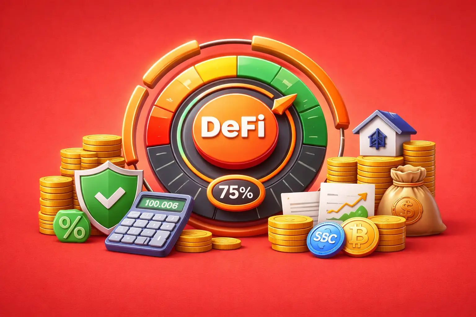 Dynamic chart visualizing DeFi collateral ratios dropping from 150% overcollateralization to undercollateralized loans powered by on-chain credit scores