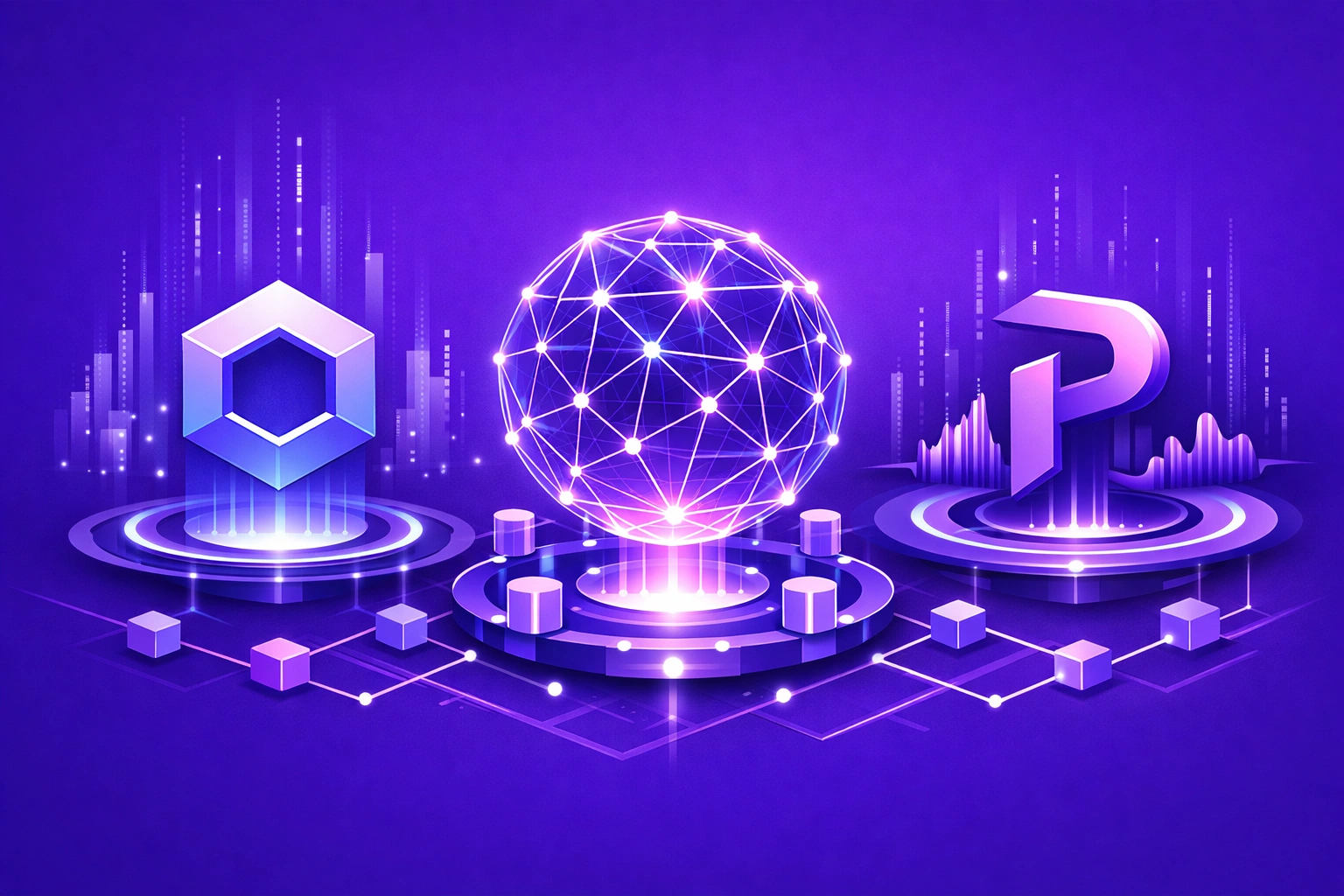 Dynamic digital illustration of event-driven oracles triggering real-time DeFi smart contracts with blockchain events exploding like vibrant fireworks