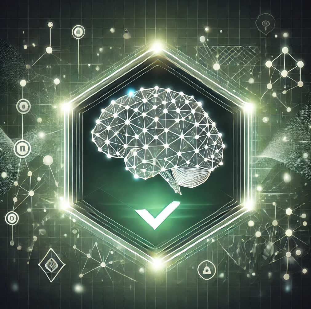 Dynamic illustration of zero-knowledge proofs wrapping around a neural network on a blockchain, symbolizing privacy-preserving ZKML AI