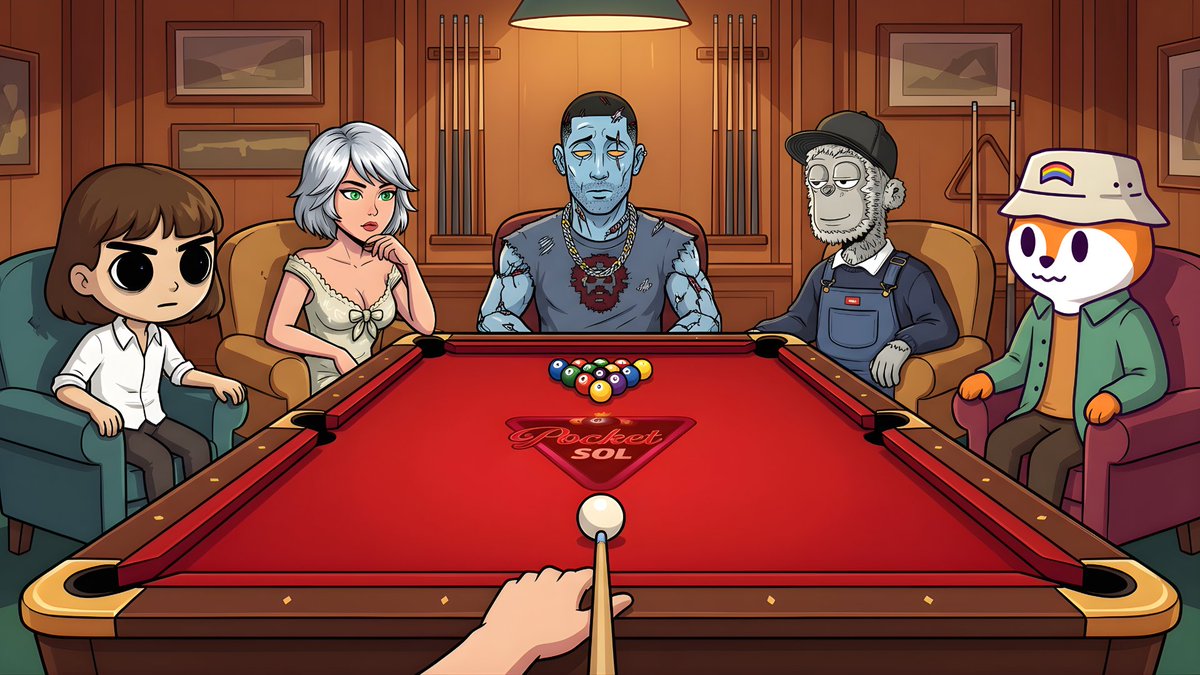 Dynamic PocketSol Solana pool game screenshot featuring billiard table with balls in motion and live USDC reward counter