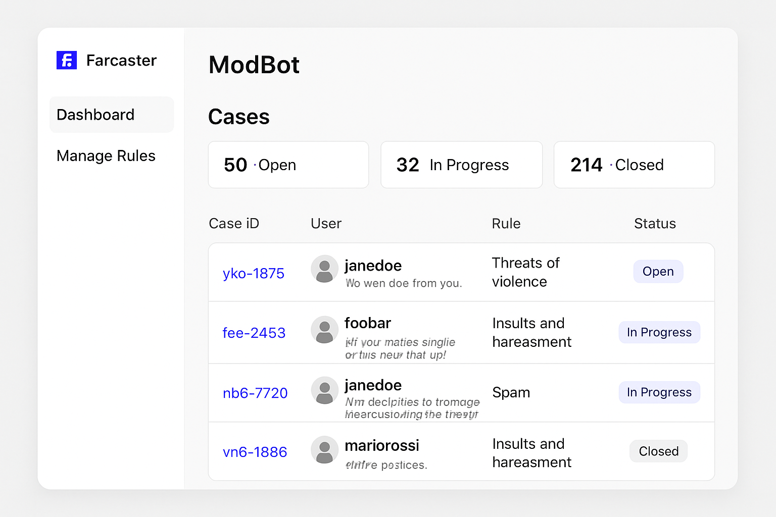 Farcaster ModBot moderation interface screenshot