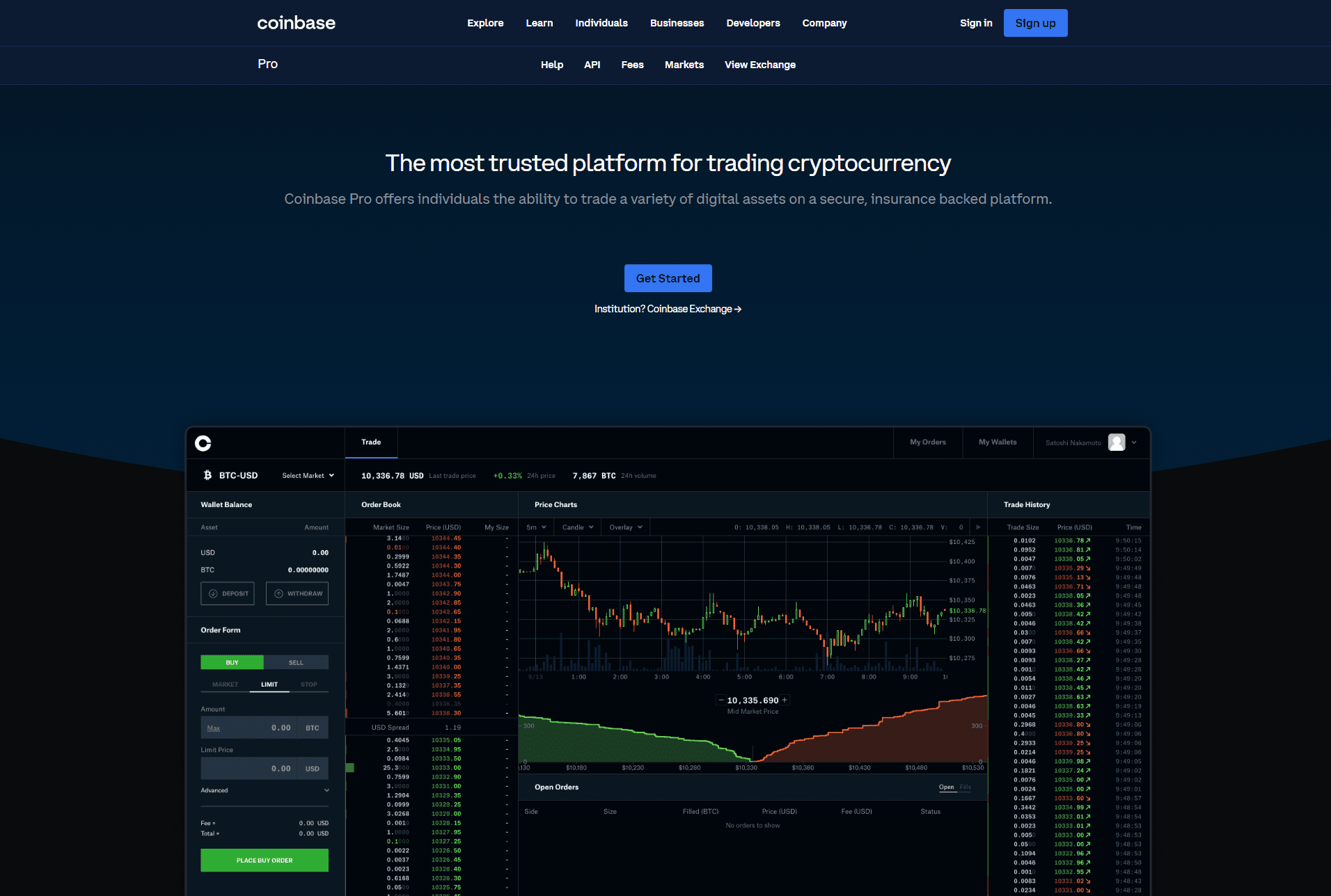 Coinbase secure crypto exchange interface