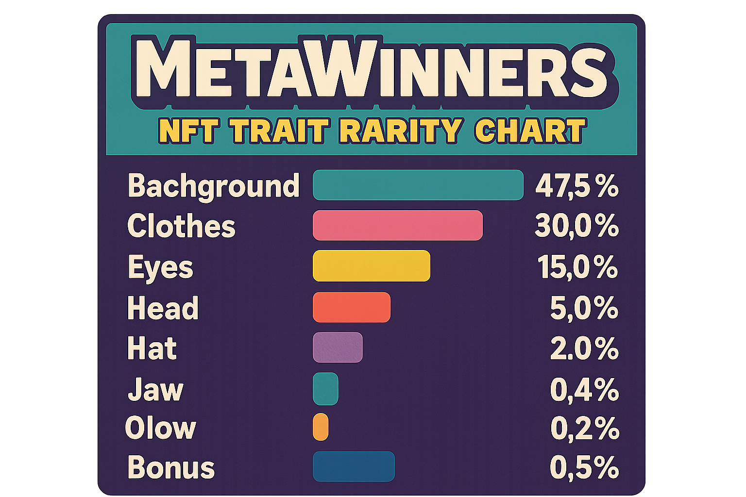 MetaWinners NFT trait rarity chart or bonus entry infographic
