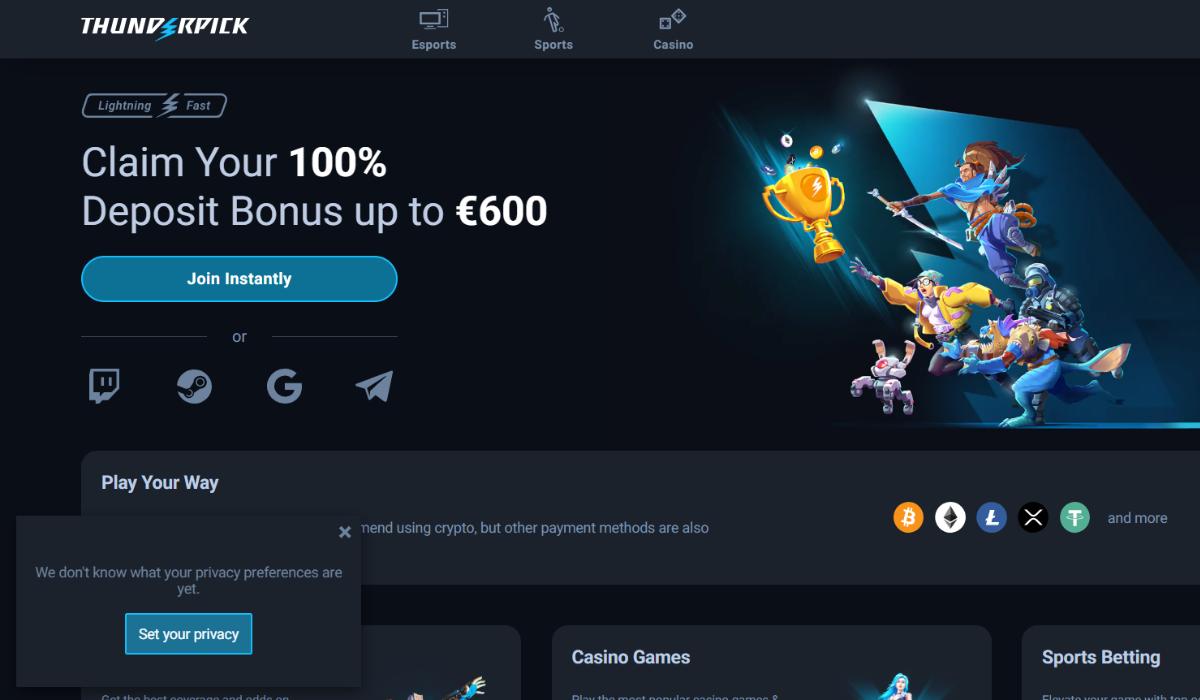 crypto deposit screen on esports betting site